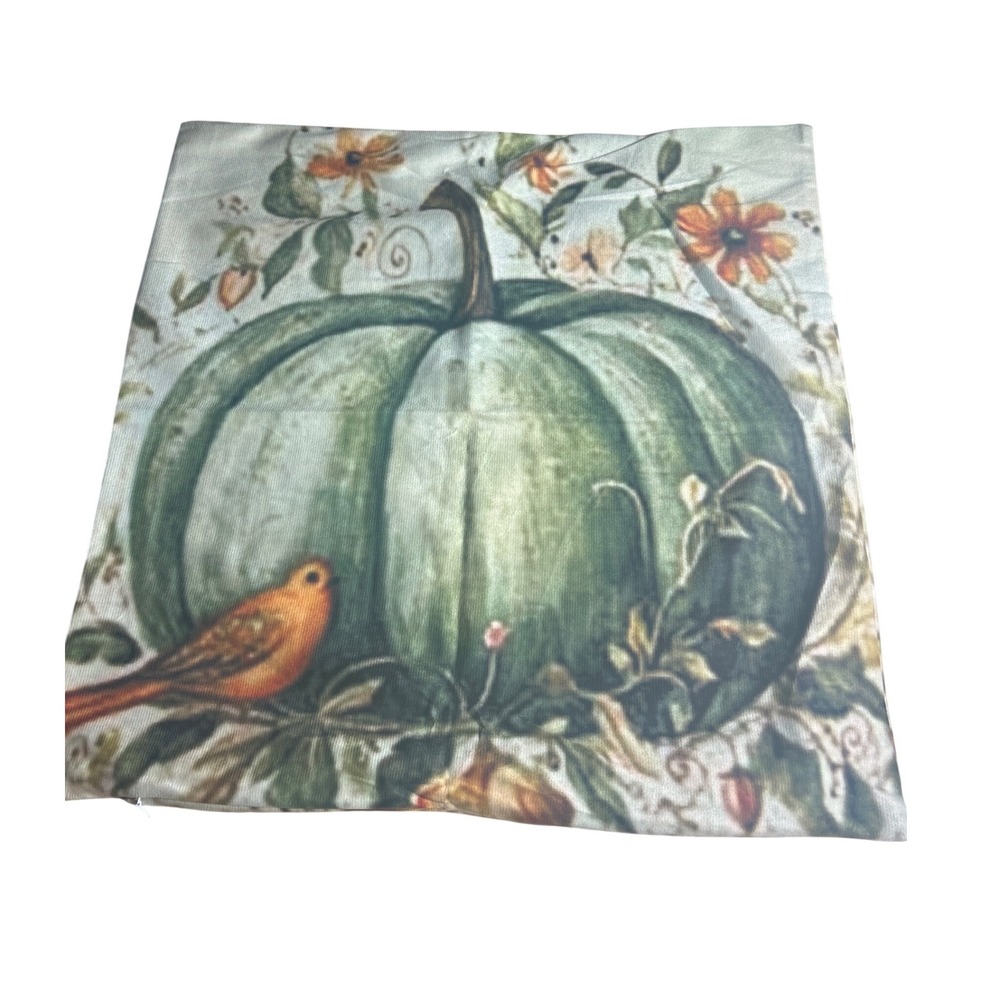 Autumn Green Pumpkin Bird Floral set of 4 Velvet Throw Pillow Covers 18x18‎